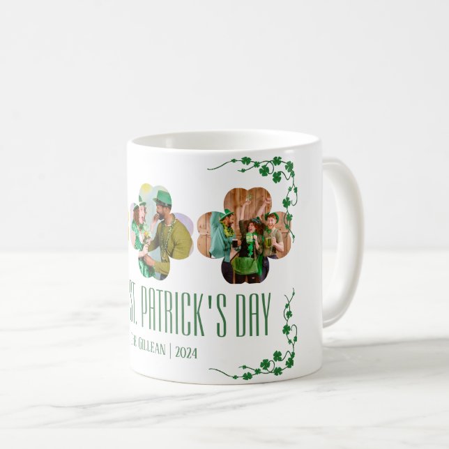Happy St. Patrick's Day Kleeblatts Foto Kaffeetasse (VorderseiteRechts)