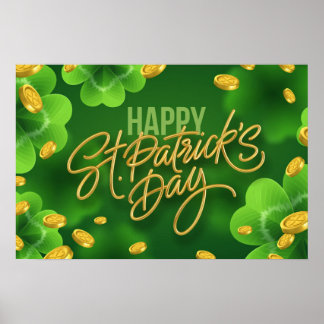 Happy St. Patrick's Day Kleeblatts Goldmünzen Poster