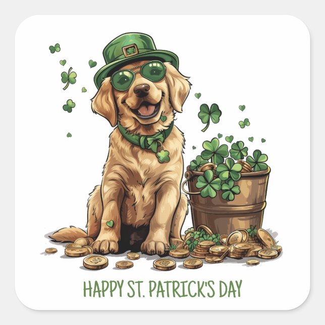 Happy St. Patrick's Day Labrador Retriever Dog Quadratischer Aufkleber (Vorderseite)