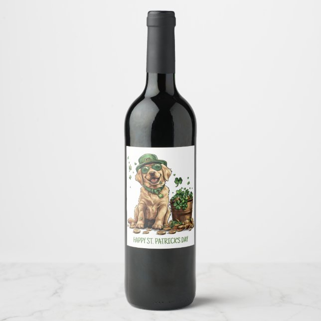 Happy St. Patrick's Day Labrador Retriever Dog Weinetikett (Vorderseite)