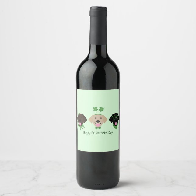 Happy St Patricks Day Labrador Retriever Hunde Weinetikett (Vorderseite)