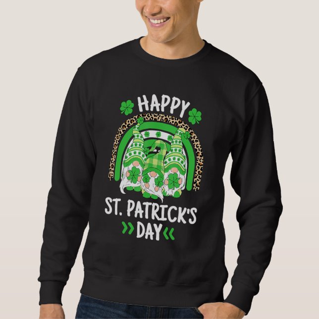 Happy St Patricks Day Leopard Rainbow Irish Gnomes Sweatshirt (Vorderseite)