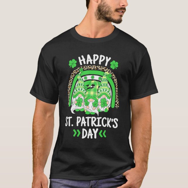 Happy St Patricks Day Leopard Rainbow Irish Gnomes T-Shirt (Vorderseite)