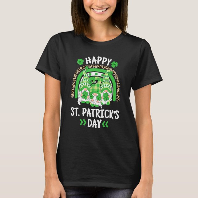 Happy St Patricks Day Leopard Rainbow Irish Gnomes T-Shirt (Vorderseite)