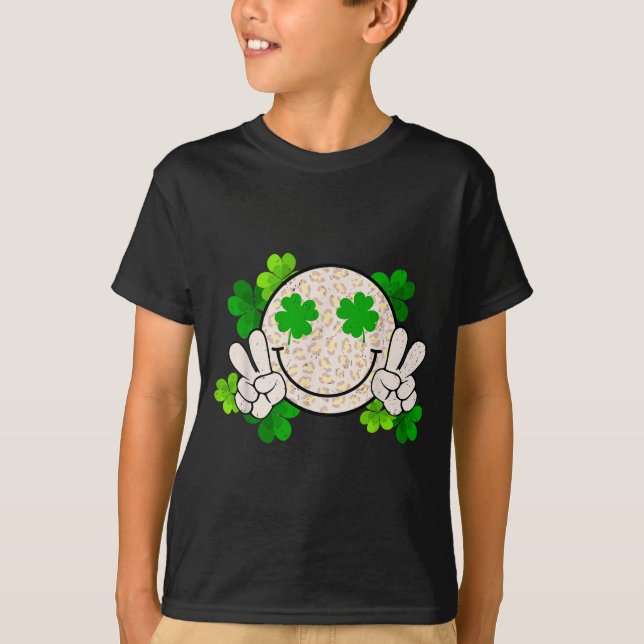 Happy St Patrick's Day Leopard Smile Face Irish Sh T-Shirt (Vorderseite)