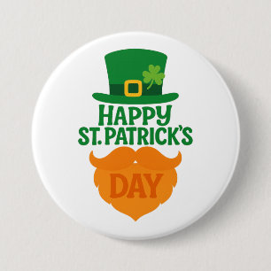 Happy St Patricks Day Leprechaun Beard and Hat Button