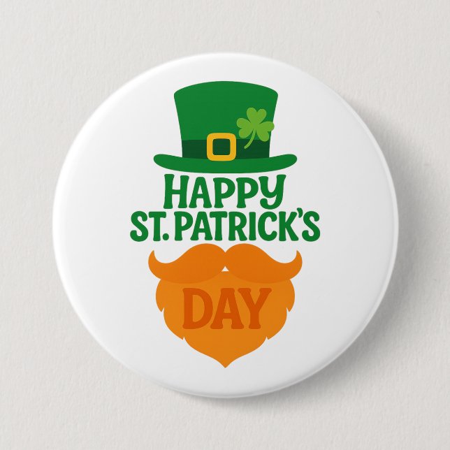 Happy St Patricks Day Leprechaun Beard and Hat Button (Vorderseite)