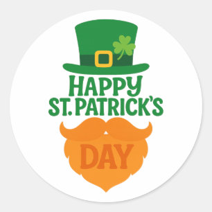 Happy St Patricks Day Leprechaun Beard and Hat Runder Aufkleber
