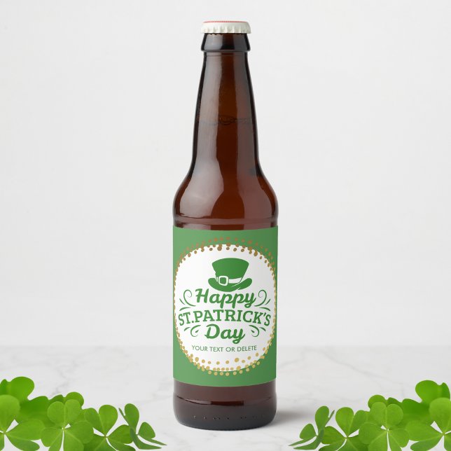 Happy St Patricks Day Leprechaun Hat Custom Text Bierflaschenetikett (Von Creator hochgeladen)