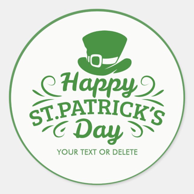 Happy St Patricks Day Leprechaun Hat Custom Text Runder Aufkleber (Vorderseite)