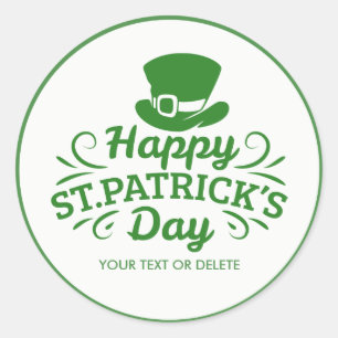 Happy St Patricks Day Leprechaun Hat Custom Text Runder Aufkleber