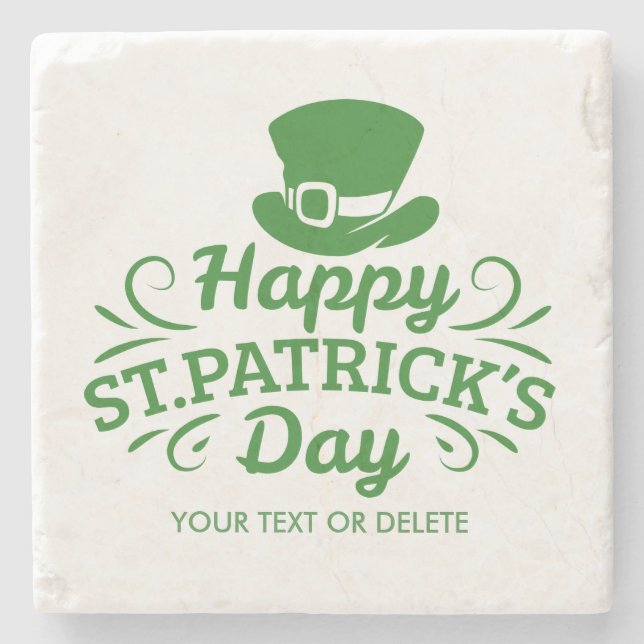 Happy St Patricks Day Leprechaun Hat Custom Text Steinuntersetzer (Vorderseite)