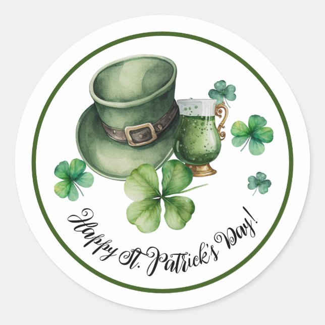 Happy St.Patrick's Day Leprechaun Hat grünes Bier Runder Aufkleber (Vorderseite)