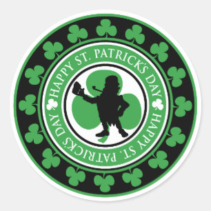 Happy St. Patrick's Day Leprechaun Kleeblatts Runder Aufkleber