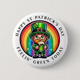 Happy St Patrick's Day Leprechaun mit grünem Bier Button
