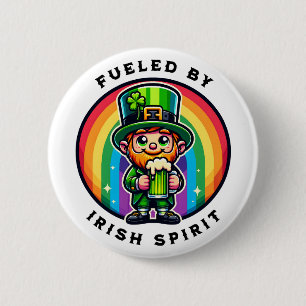 Happy St Patrick's Day Leprechaun mit grünem Bier Button