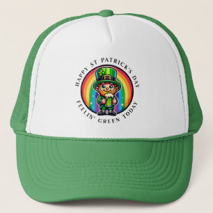Happy St Patrick's Day Leprechaun mit grünem Bier Truckerkappe