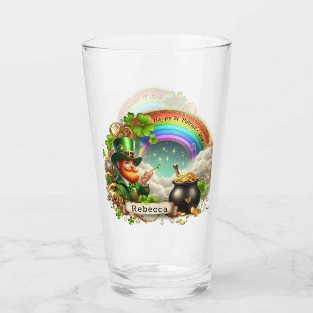 Happy St Patricks Day Leprechaun, Regenbogen Glas (Vorderseite)