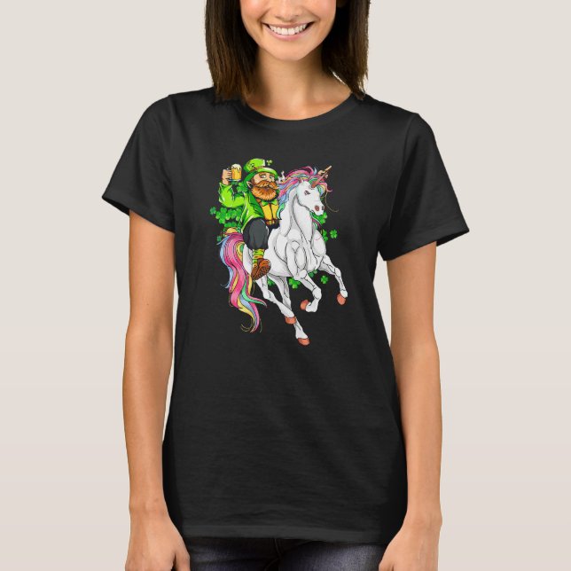 Happy St Patricks Day Leprechaun Riding Unicorn T-Shirt (Vorderseite)
