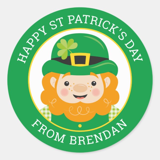 Happy St Patrick's Day Leprechaun Round Sticker (Devant)