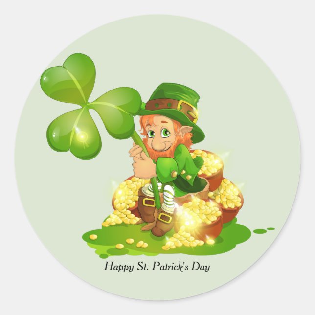 Happy St. Patrick's Day Leprechaun Runder Aufkleber (Vorderseite)