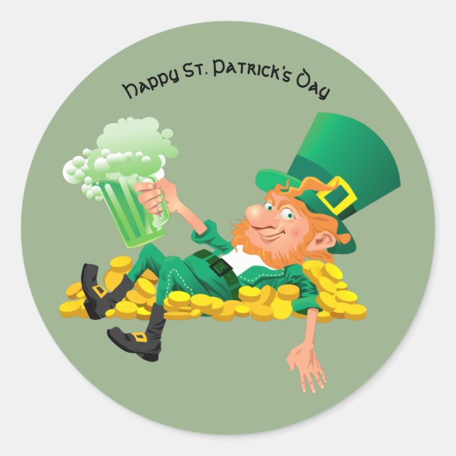 Happy St. Patrick's Day Leprechaun Runder Aufkleber (Vorderseite)