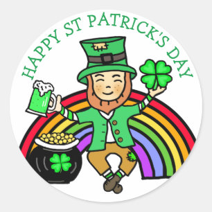 Happy St Patrick's Day Leprechaun Runder Aufkleber