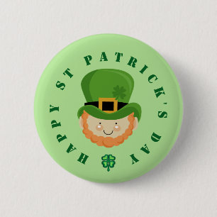 Happy St Patrick's Day Leprechaun und Kleeblatt Button
