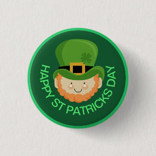 Happy St Patricks Day Leprechaun und Kleeblatt Hut Button