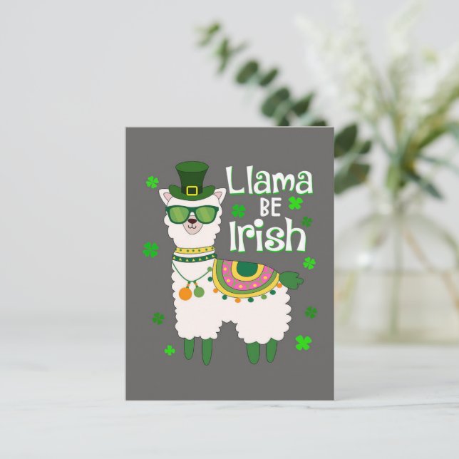 Happy St. Patrick's Day Llama Postkarte (Stehend Vorderseite)