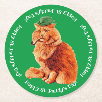 Happy St. Patrick's Day Lucky Cat Paper Untersetze Runder Pappuntersetzer