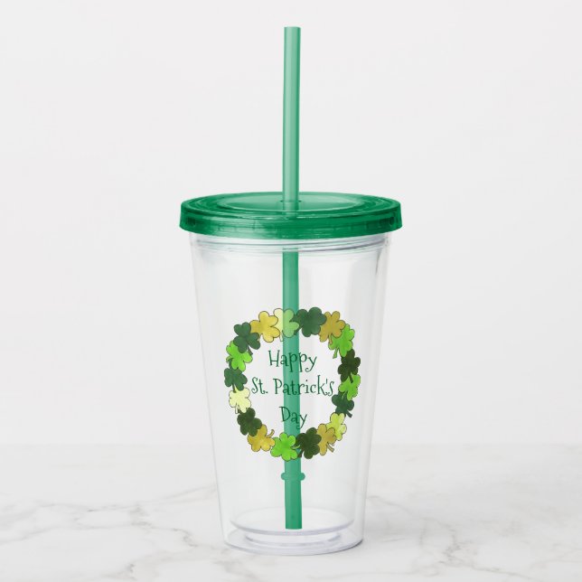 Happy St. Patrick's Day Lucky Kleeblatt Clover Acryltrinkbecher (Vorderseite)