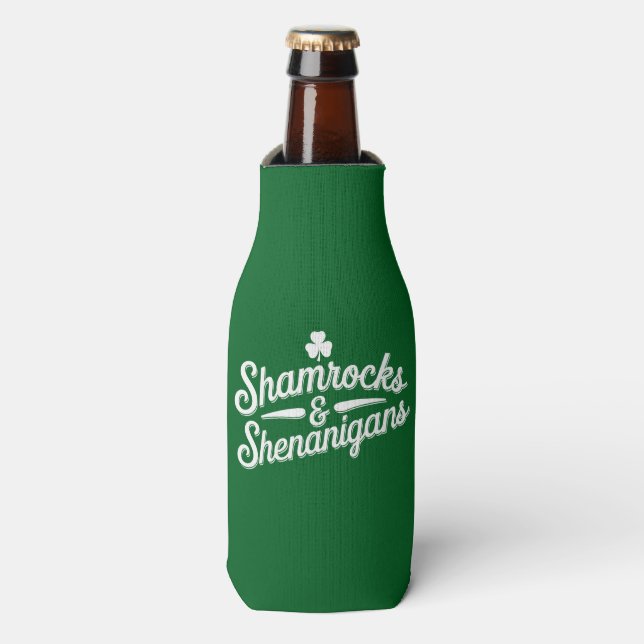 Happy St Patricks Day Lucky Kleeblatt & Shenanigan Flaschenkühler (Flaschenvorderseite)