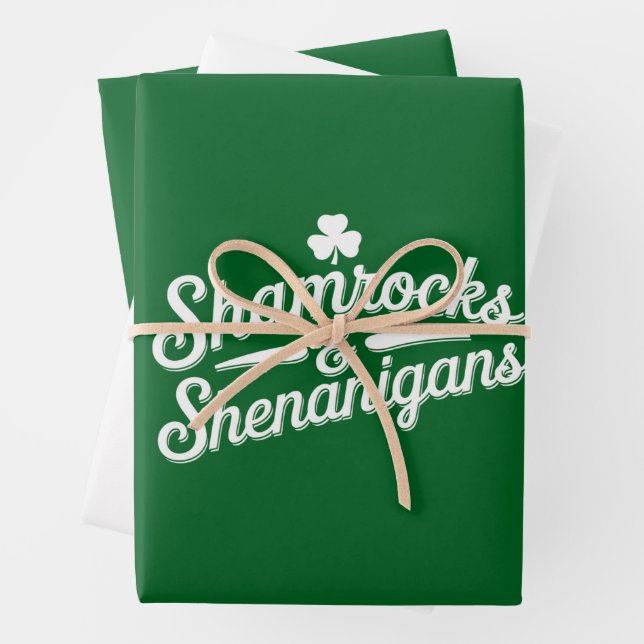 Happy St Patricks Day Lucky Kleeblatt & Shenanigan Geschenkpapier Set (Beispiel)