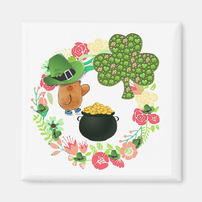 Happy St. Patrick's Day Magnete Teddy Bären Floral Magnet (Vorne)