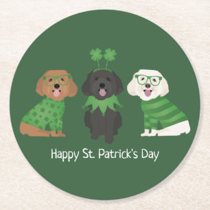 Happy St Patricks Day Maltipoo Dogs Runder Pappuntersetzer