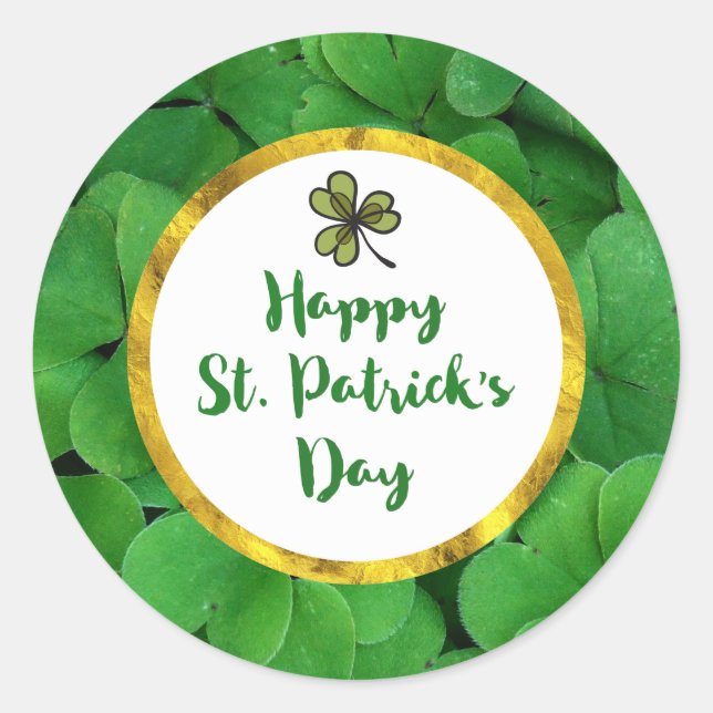 Happy St. Patrick's Day mit Green Clovers Runder Aufkleber (Vorderseite)