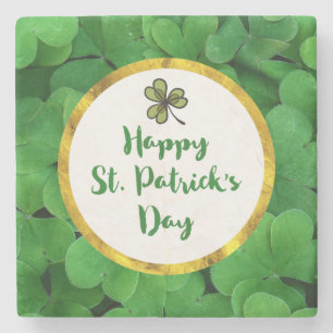 Happy St. Patrick's Day mit Green Clovers Steinuntersetzer