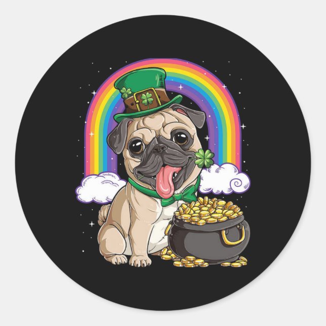 Happy St. Patrick's Day Mops Runder Aufkleber (Vorderseite)