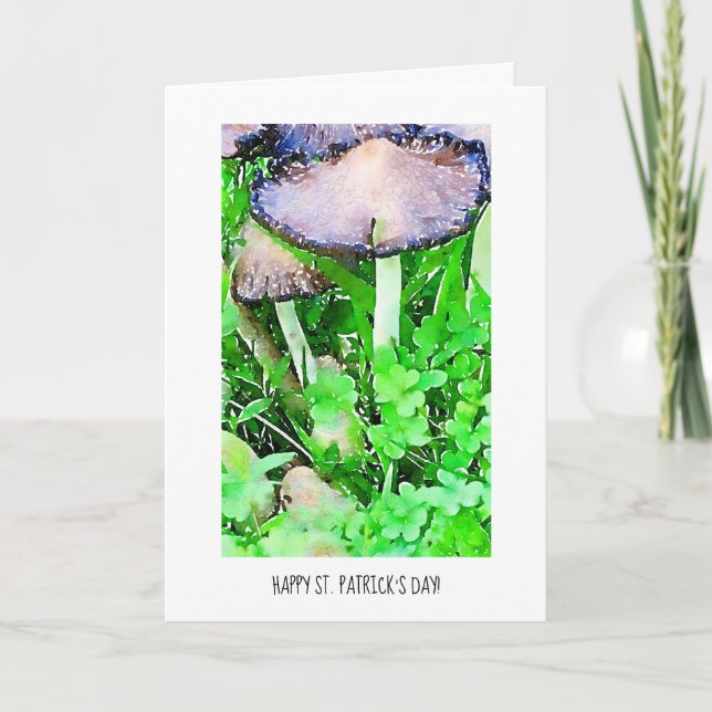 Happy St. Patrick's Day Mushrooms & Green Clover Karte (Vorderseite)