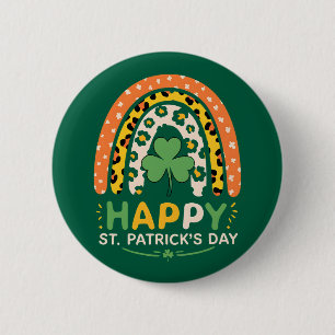 Happy St Patrick's Day Niedlich Rainbow Leopard Button
