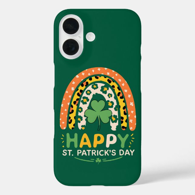 Happy St Patrick's Day Niedlich Rainbow Leopard iPhone 16 Hülle (Rückseite)