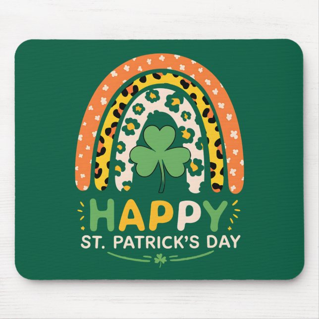 Happy St Patrick's Day Niedlich Rainbow Leopard Mousepad (Vorne)