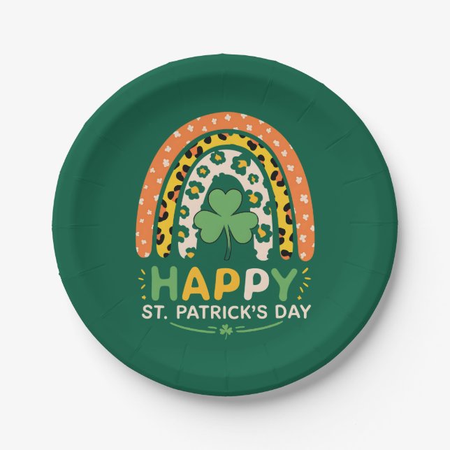 Happy St Patrick's Day Niedlich Rainbow Leopard Pappteller (Vorderseite)