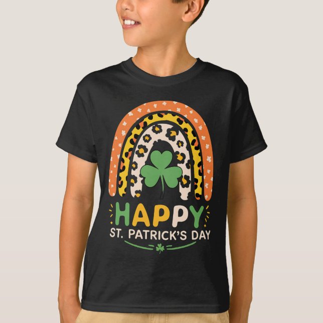 Happy St Patrick's Day Niedlich Rainbow Leopard T-Shirt (Vorderseite)