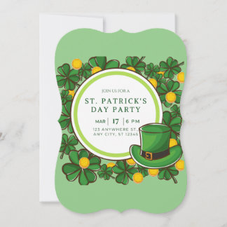 Happy St Patricks Day Party Leprechaun & Kleeblatt Einladung