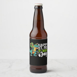 Happy St Patrick's Day Pat T Rex Dinosaur Bierflaschenetikett