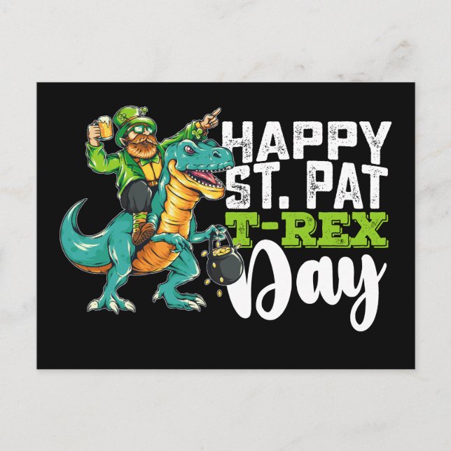 Happy St Patrick's Day Pat T Rex Dinosaur Postkarte (Vorderseite)