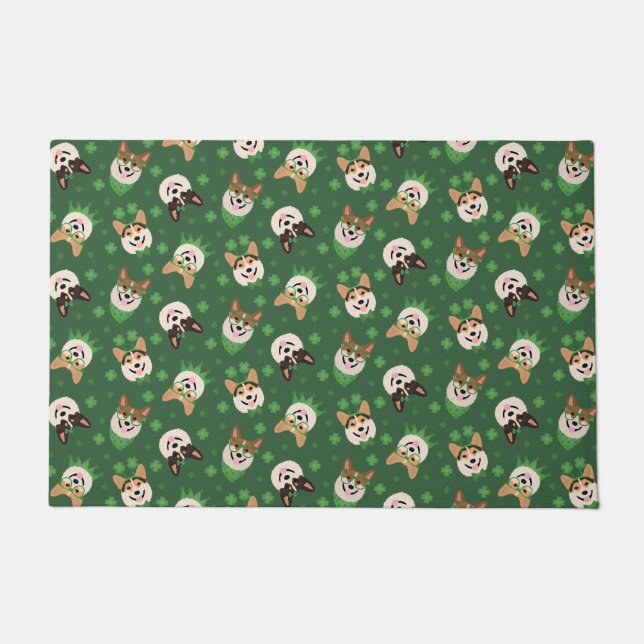 Happy St Patricks Day Pembroke Welsh Corgi Dogs Fußmatte (Vorderseite)