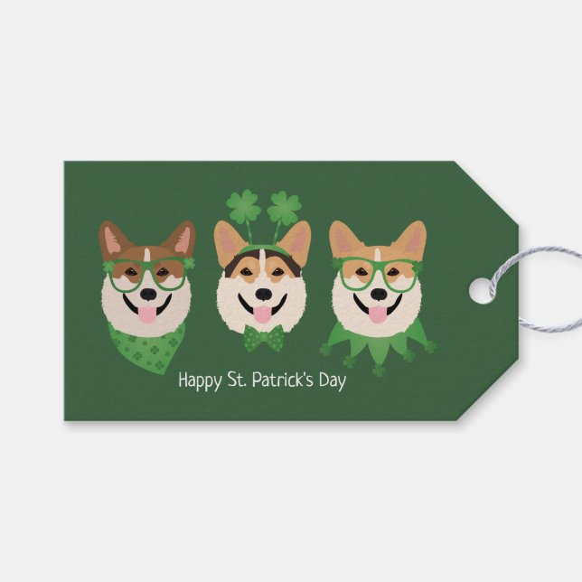 Happy St Patricks Day Pembroke Welsh Corgi Dogs Geschenkanhänger (Vorderseite (Horizontal))
